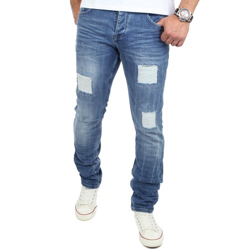 Reslad Jeans-Herren Destroyed Look Slim Fit Stretch Denim Jeans-Hose RS-2072 Blau W32 / L32