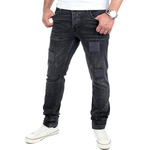 Reslad Jeans-Herren Destroyed Look Slim Fit Stretch Denim Jeans-Hose RS-2072 Schwarz W29 / L32