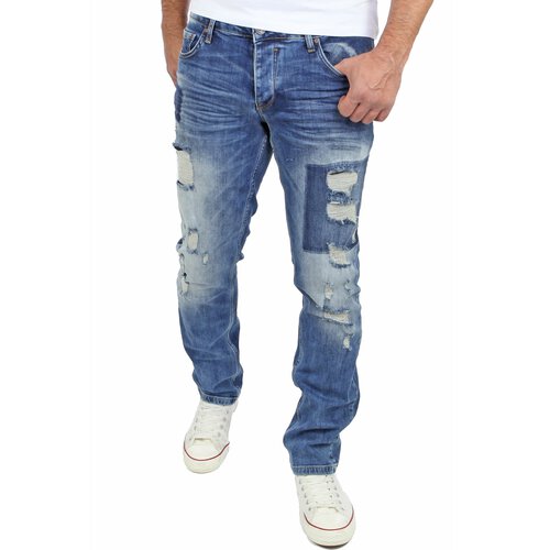 Reslad Jeans Herren Hose Cut Off Slim Fit Destroyed Jeanshosen RS-2074 Blau