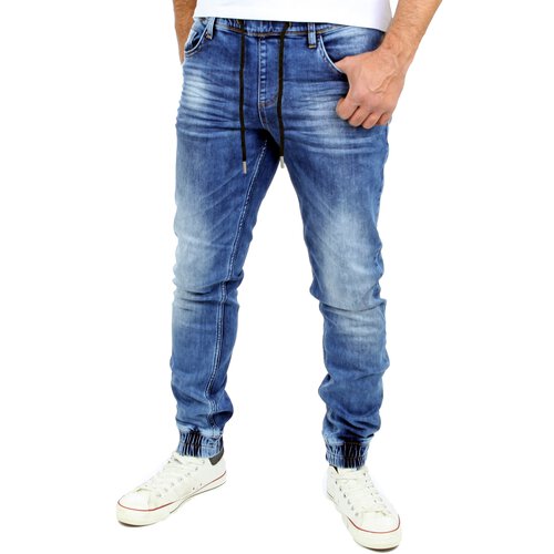Reslad Used Look Jeans-Herren Slim Fit Jogging-Hose RS-2073 Blau S