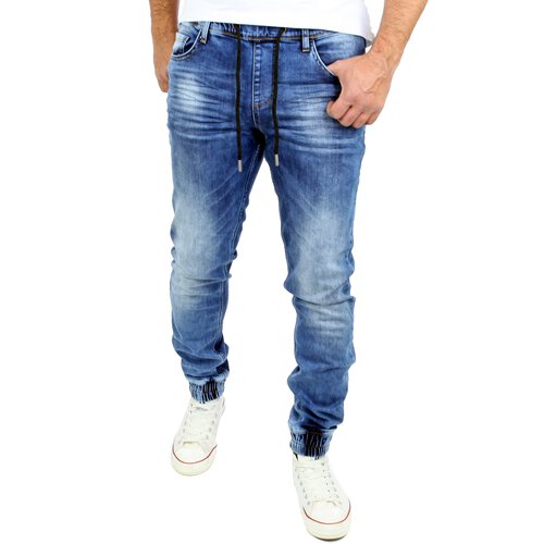 Reslad Used Look Jeans-Herren Slim Fit Jogging-Hose RS-2073 Blau M