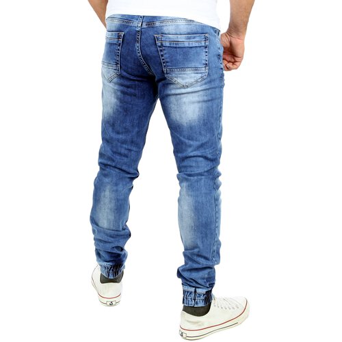 Reslad Used Look Jeans-Herren Slim Fit Jogging-Hose RS-2073 Blau L