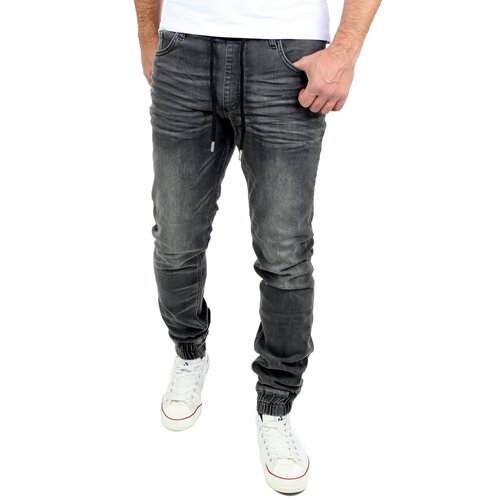 Reslad Used Look Jeans-Herren Slim Fit Jogging-Hose RS-2073 Schwarz S