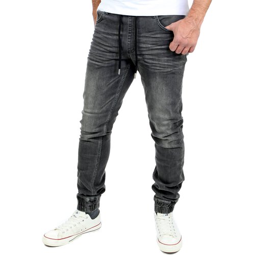 Reslad Used Look Jeans-Herren Slim Fit Jogging-Hose RS-2073 Schwarz M