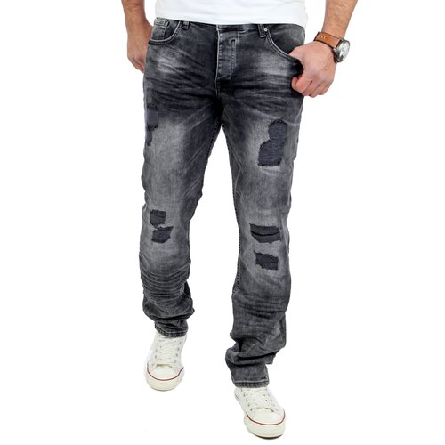 Reslad Jeans-Herren Ripped Slim Fit Denim Jeans-Hose RS-2075