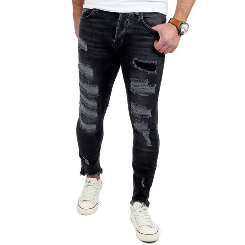 Reslad Jeans-Herren Frayed Skinny Fit Denim Jeans-Hose RS-2078