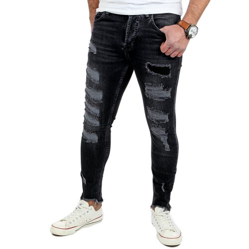Reslad Jeans-Herren Frayed Skinny Fit Denim Jeans-Hose RS-2078 Schwarz M