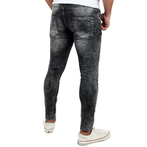 Reslad Jeans-Herren Skinny Fit Destroyed Look Denim Jeans-Hose RS-2079 Schwarz M