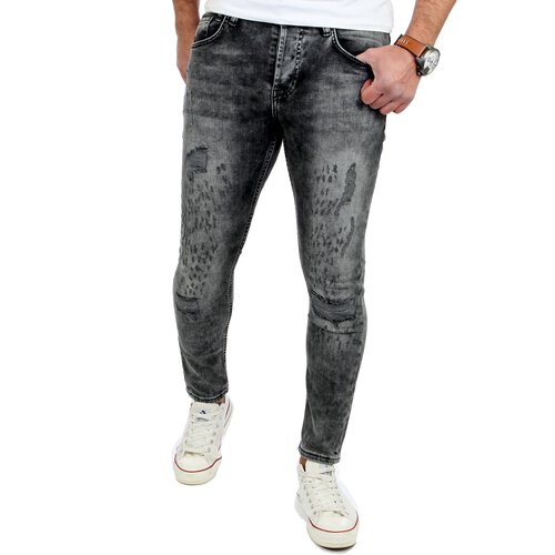 Reslad Jeans-Herren Skinny Fit Destroyed Look Denim Jeans-Hose RS-2079 Schwarz L