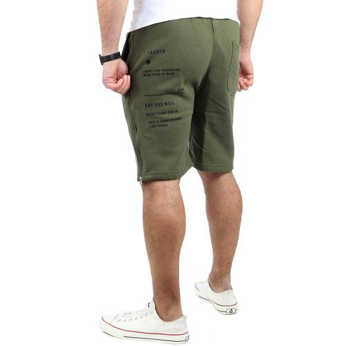 Tazzio Herren Jogginghose Sweat-Shorts Basic Printed Kurze Sweat-Hose TZ-18602 Khaki S