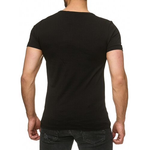 Reslad T-Shirt Herren V-Neck Buttoned Basic Look Uni Kurzarm Shirt RS-5010 Schwarz S