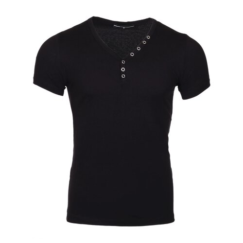 Reslad T-Shirt Herren V-Neck Buttoned Basic Look Uni Kurzarm Shirt RS-5010 Schwarz S