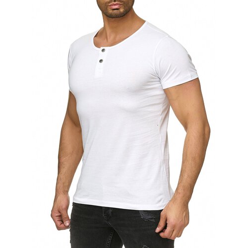 Reslad T-Shirt Herren Rundhals Buttoned Basic Look Uni Kurzarm Shirt RS-5011 Wei 2XL