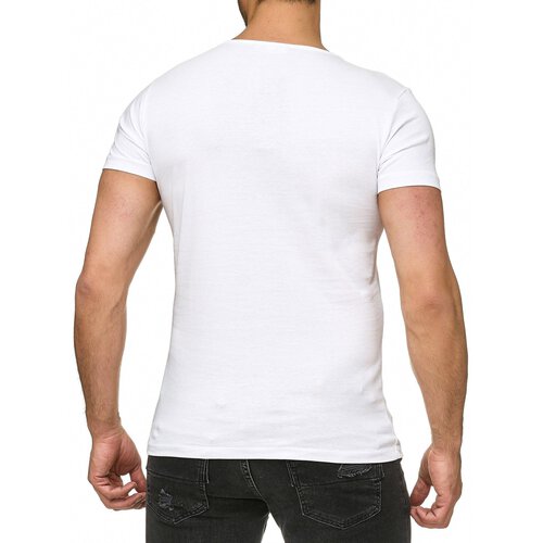 Reslad T-Shirt Herren Rundhals Buttoned Basic Look Uni Kurzarm Shirt RS-5011 Wei 2XL