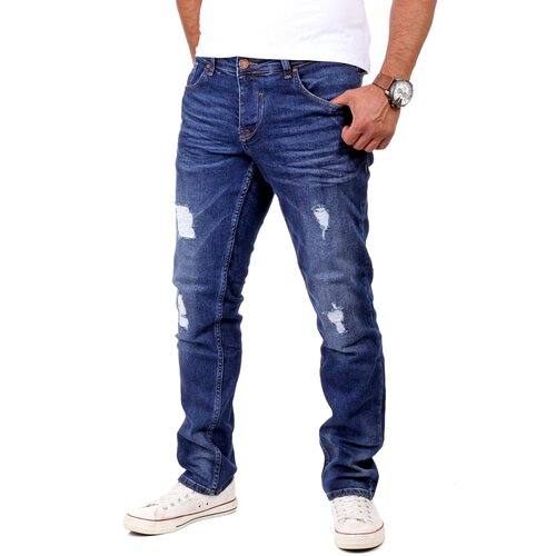 Reslad Jeans Herren Destroyed Look Slim Fit Denim Stretch Jeans-Hose RS-2062 Blau W32 / L34