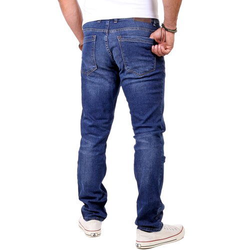 Reslad Jeans Herren Destroyed Look Slim Fit Denim Stretch Jeans-Hose RS-2062 Blau W36 / L34