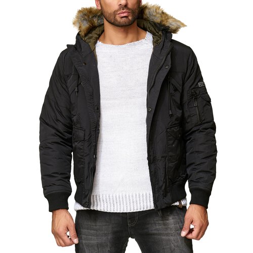 Herren Jacke Winter-Jacke warme Kapuzenjacke mit abnehmbarem Fellkragen A2B-5612 Schwarz S