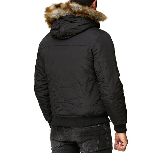 Herren Jacke Winter-Jacke warme Kapuzenjacke mit abnehmbarem Fellkragen A2B-5612 Schwarz S