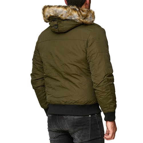 Herren Jacke Winter-Jacke warme Kapuzenjacke mit abnehmbarem Fellkragen A2B-5612 Khaki S
