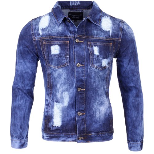 Herren Jeansjacke Destroyed Used Männer-Jacke Zerissene Denim Jeans Jacke Vintage Look A2B-7080 Blau S