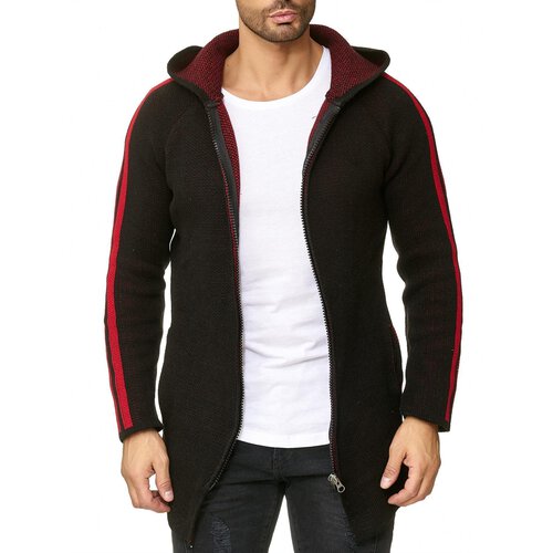 Reslad Strickjacke Herren Kontraststreifen Strickjacken fr Mnner Winter Jacke mit Kapuze RS-1046