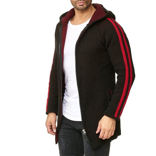 Reslad Strickjacke Herren Kontraststreifen Strickjacken fr Mnner Winter Jacke mit Kapuze RS-1046