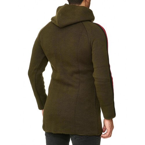 Reslad Strickjacke Herren Kontraststreifen Strickjacken fr Mnner Winter Jacke mit Kapuze RS-1046