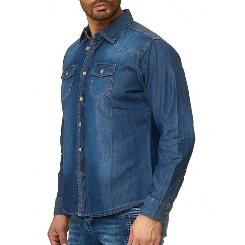 Reslad Jeanshemd Herren Hemd Vintage Denim Jeans Männerhemd Freizeithemd Langarm RS-7114