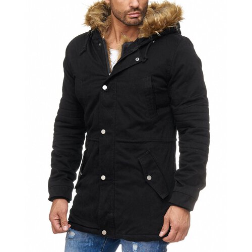 Reslad Winterjacke Herren mit Kapuze | Warmer Parka Winter Jacke Herren für Männer | Mantel mit abnehmbarem Kunst-Fell RS-9030