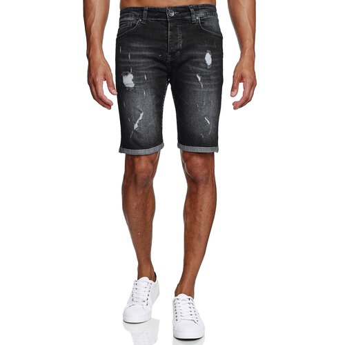 Reslad Jeans Shorts Herren Kurze Hosen Sommer l Used Look Destroyed Mnner Denim Jeansshorts l Bermuda Capri Hose Regular Fit RS-2086 Schwarz W36