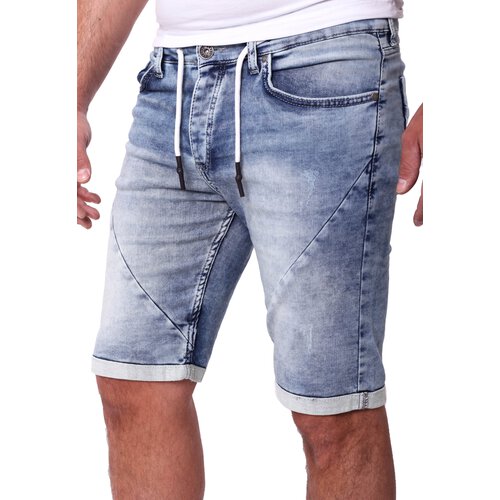 Karinao Herren Jeans Shorts Jogger-Denim Kurze Hose Mit Elastischem Bund Und Destroyed-Optik Aus Stretch-Material Slim Fit 28,Blau 
