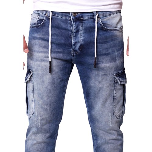 Reslad Cargohose Jeans Herren Cargo Hose - Sweathose in Jeansoptik mit Taschen l Stretch Denim Mnner Jeanshose Slim Fit RS-2100 Blau W33 / L32