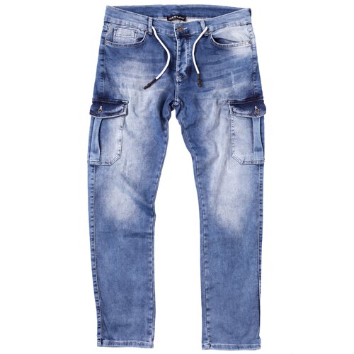 Reslad Cargohose Jeans Herren Cargo Hose - Sweathose in Jeansoptik mit Taschen l Stretch Denim Mnner Jeanshose Slim Fit RS-2100 Blau W33 / L32