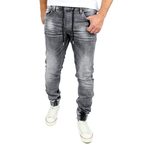 Reslad Used Look Jeans-Herren Slim Fit Jogging-Hose RS-2073 Grau 2XL